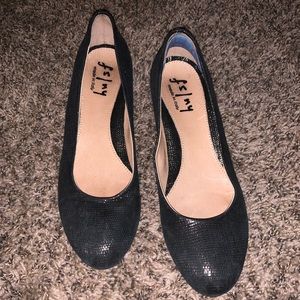 FSNY Black Metallic Low Wedge Flat Size 9
